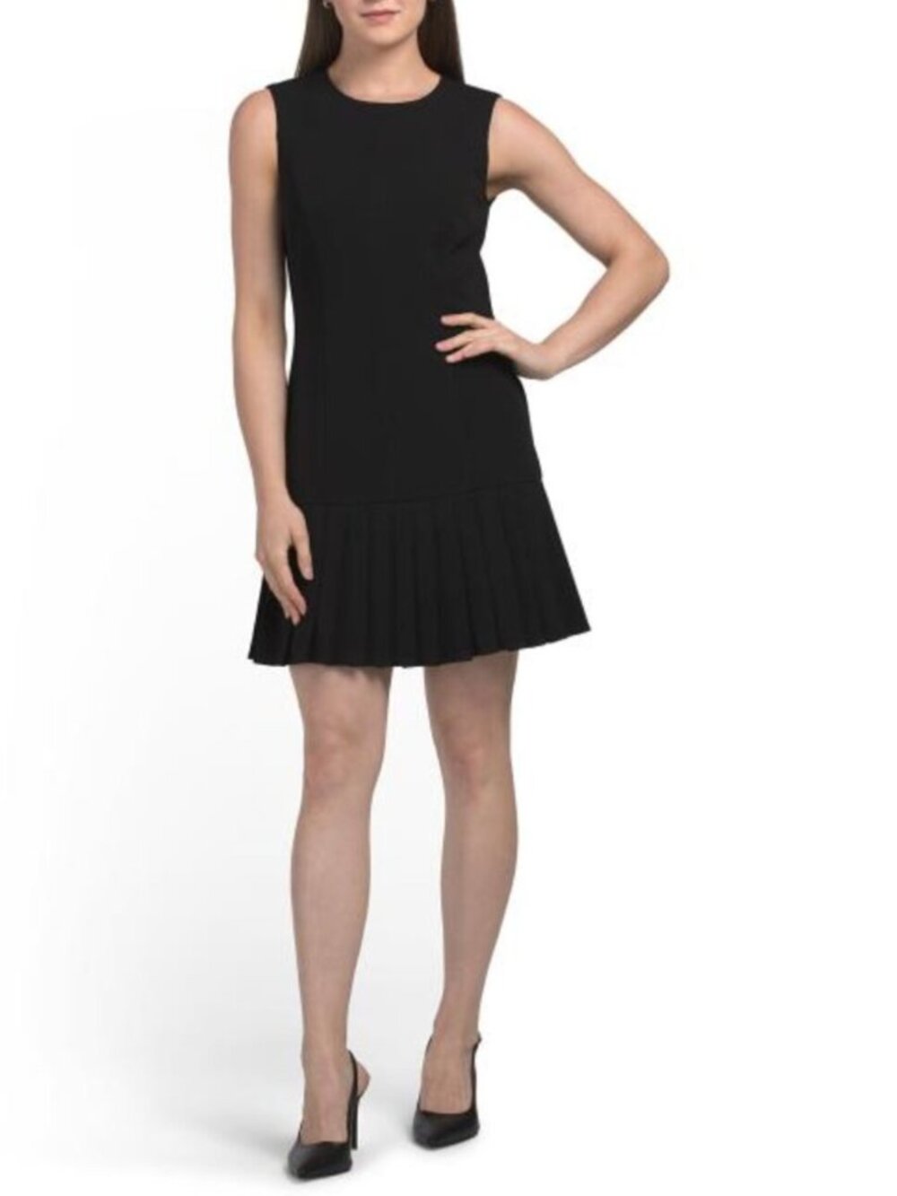 LONDON TIMES Pleated Skirt Mini Dress